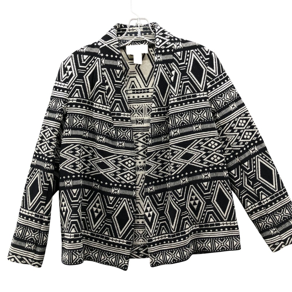 HM Conscious Western Print Jacket Womens 2 Black White Jacquard‎ Open Front